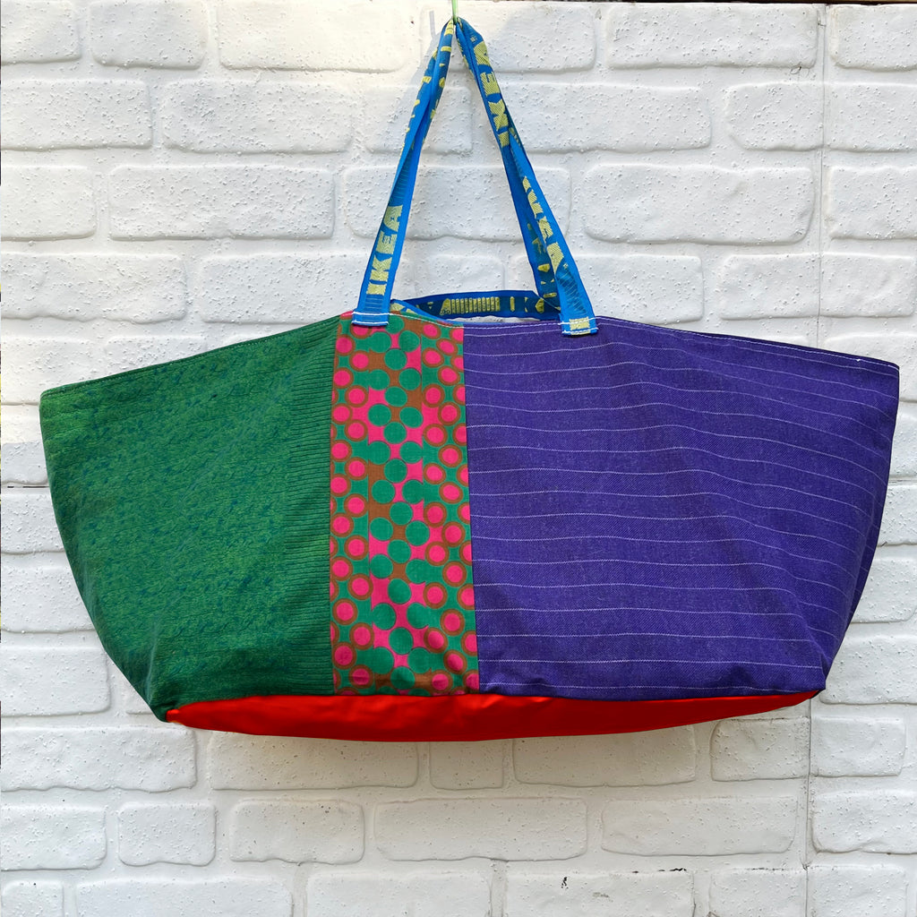 Vintage IKEA bags orange and green circles and purple stripes