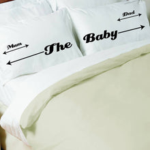 Mum, Dad and Baby Bedhogger personalised pillowcase set