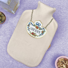 Sherry decanter label hot water bottle