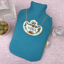 Gin, Sherry and Vodka decanter label hot water bottle set