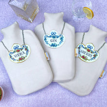 Gin, Sherry and Vodka decanter label hot water bottle set