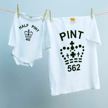Classic Pint and Half Pint tops for parents & infants in black and white