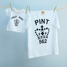 Classic Pint and Half Pint tops for parents & infants in black and white