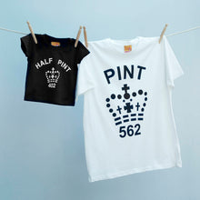 Classic Pint and Half Pint tops for parents & infants in black and white