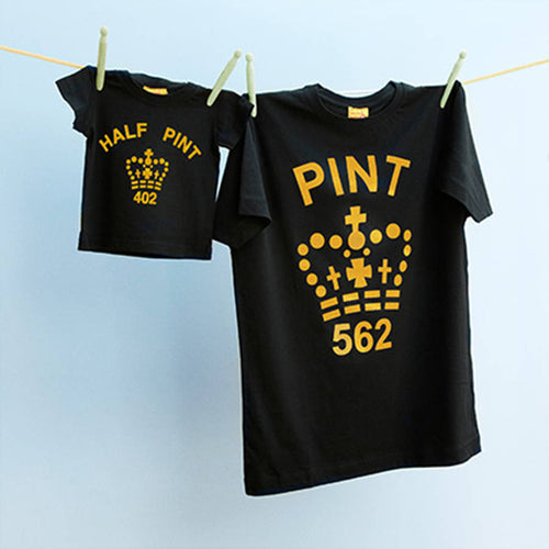 Gold Pint and Half Pint Twinset for parents babies and children