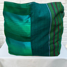 Vintage IKEA bag - green stripes and green silk with sea blue lining