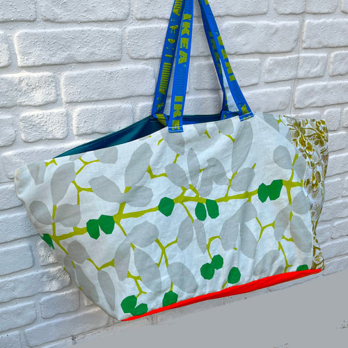 Vintage IKEA BAG - blue circles and green floral