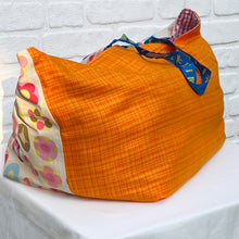 Vintage IKEA bag - pink flowers with orange jute and pink checked lining