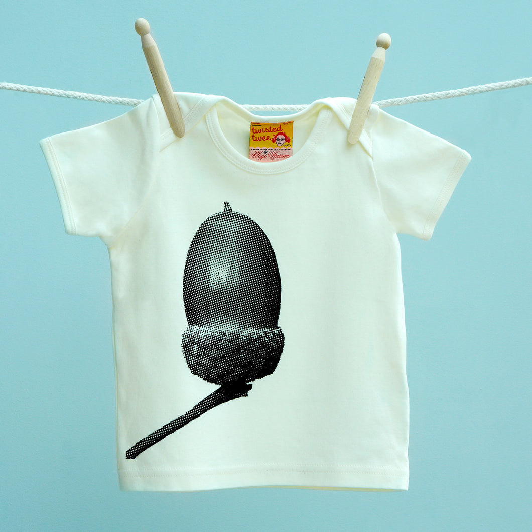 Acorn t shirt for baby and child on cream