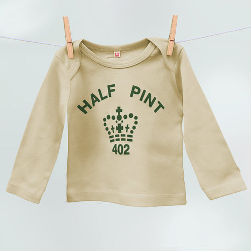 Child's Half Pint organic t shirt in khaki and coffee