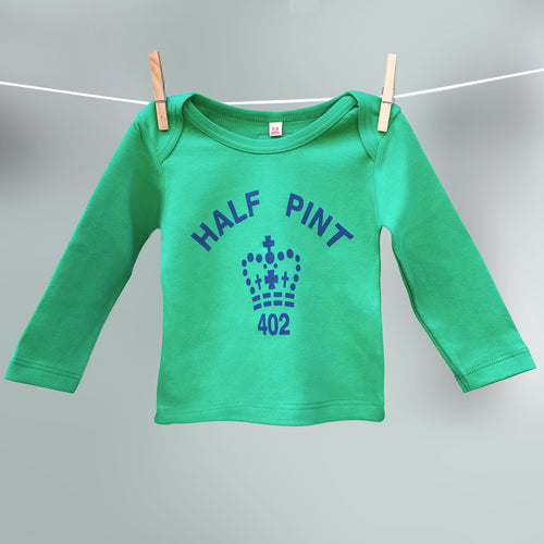 Child's organic Half Pint t shirt in green and navy