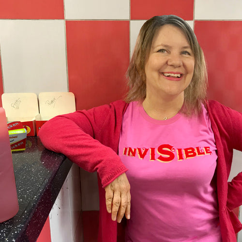 'Invisible' slogan t shirt for shining old women
