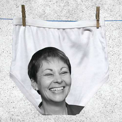 Caroline Lucas's face on adult Political Pants