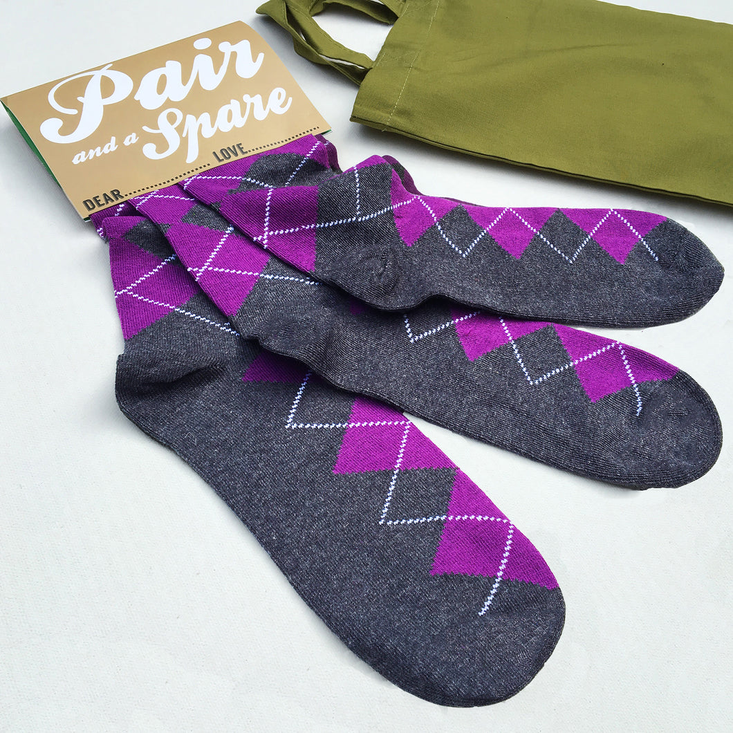 Pair and a Spare' three sock set - purple/ grey