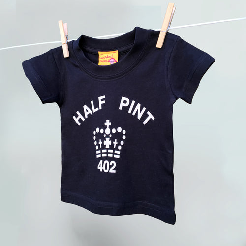 Copy of Child's white organic t shirts with a black Half Pint logo