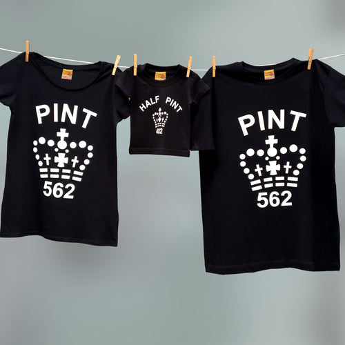 Family Pint & Half Pint t shirt set in black and white
