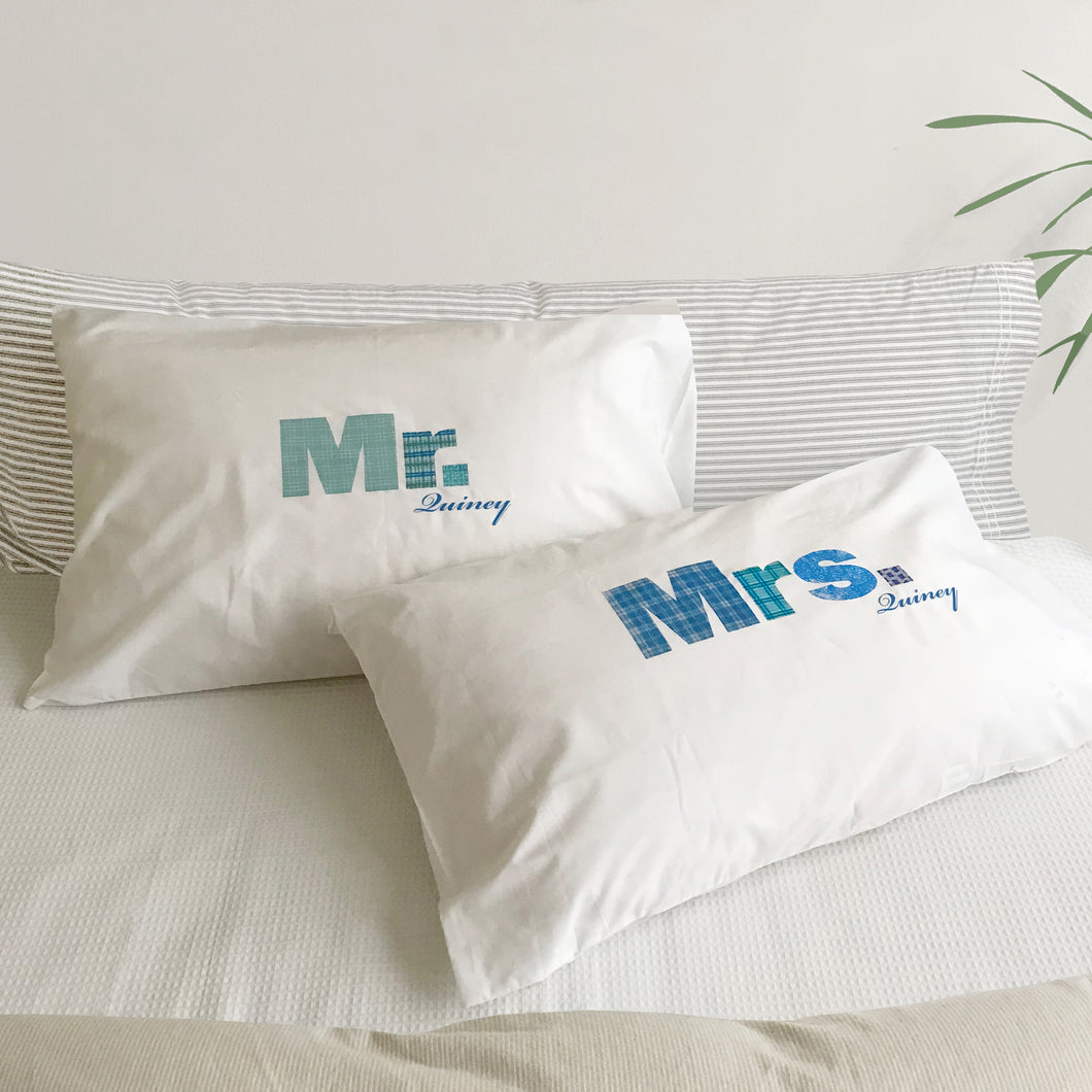 Mr / Mrs / Dr pillowcase set for married couples (Blue)
