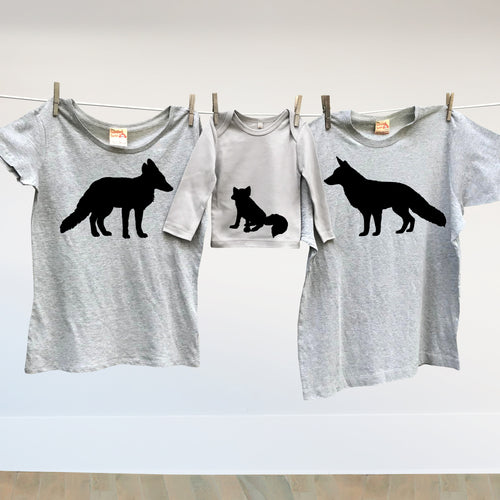 Matching family fox t shirt set for mum, dad and cub