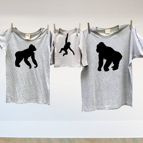 Matching family Gorilla t shirt set for mum, dad and little monkey