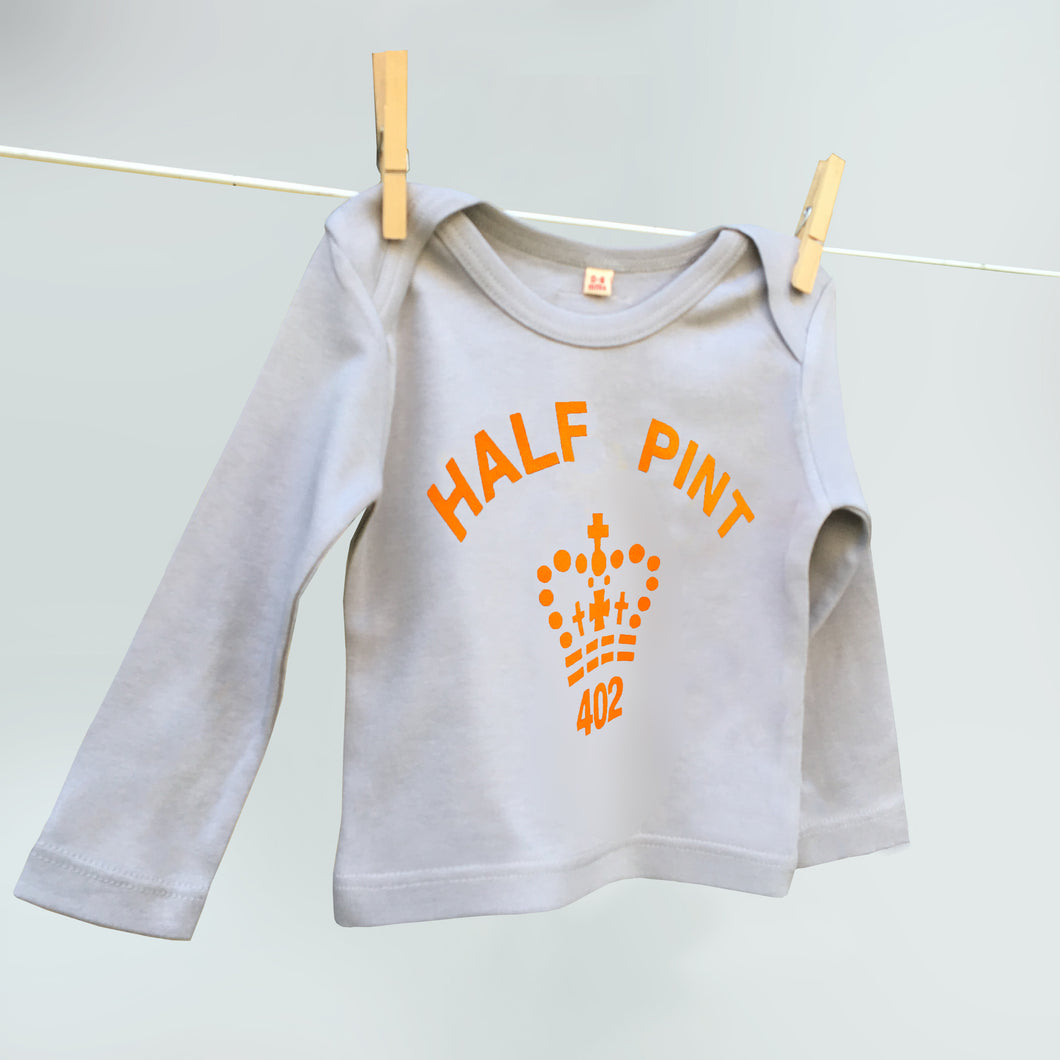 Grey and orange slogan Half Pint t shirt for younglings
