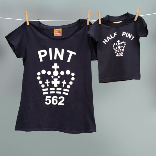 Pint and Half Pint t shirts for mum and baby or child (black)