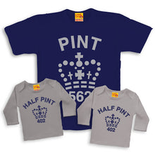 Pint & Half Pint t shirt set for dad and son/ daughter in navy / grey