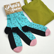 Pair and a Spare' three sock set - blue with black crosses