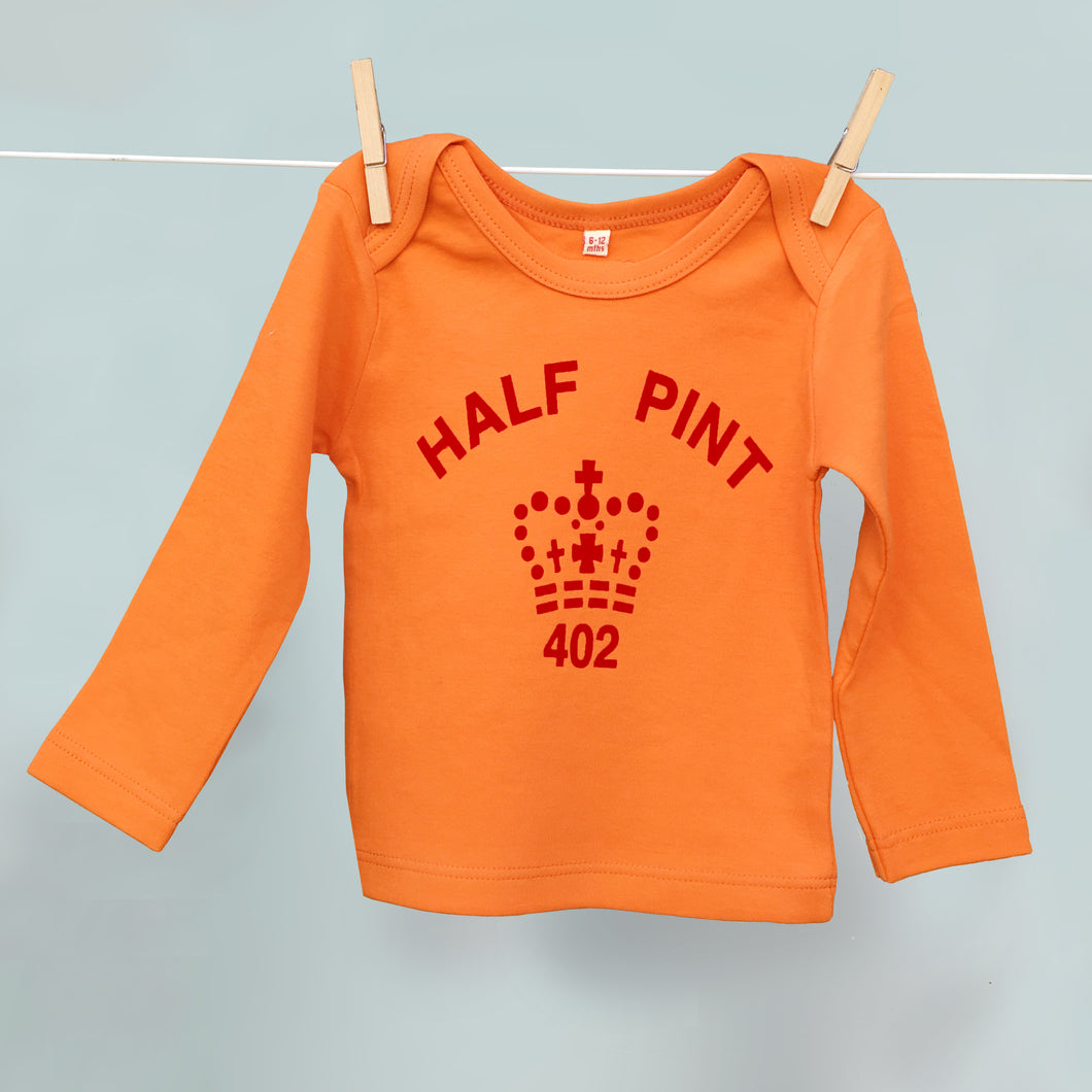 Red and orange organic Half Pint t shirt for younglings