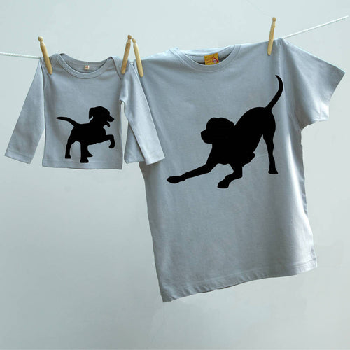 Father and Child Dog and Puppy t shirt animal set.