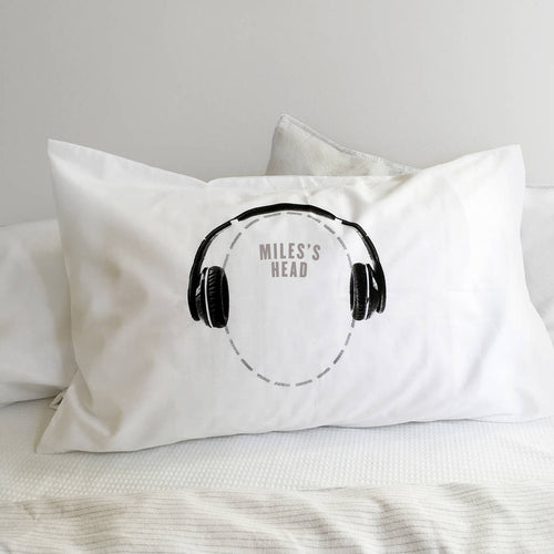 Headphones 'cans' personalised funny pillowcase for music lovers