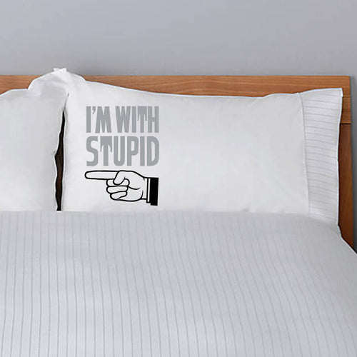 Personalised funny 'I'm with Stupid' luxury Egytian cotton pillowcase