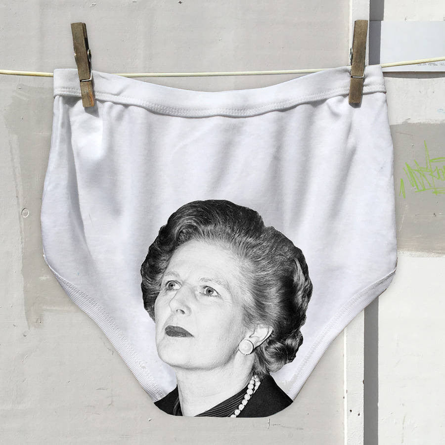 adult Political Pants with Margaret Thatcher's face on