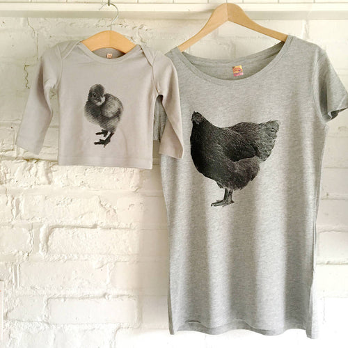 Hen & Chick matching t shirts for mum and child / baby