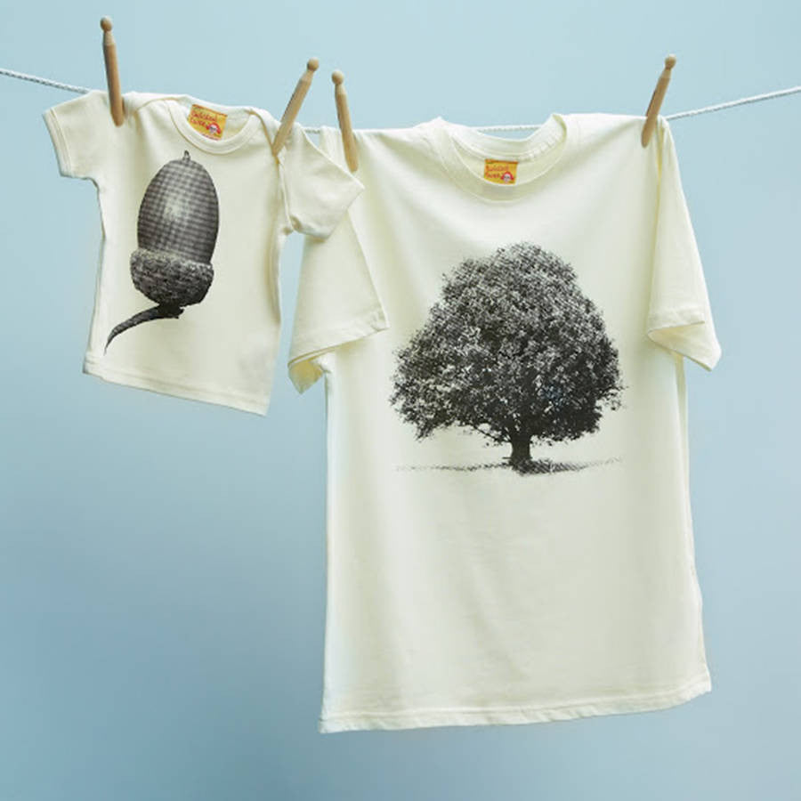 Oak and Acorn cream & black family t shirt set