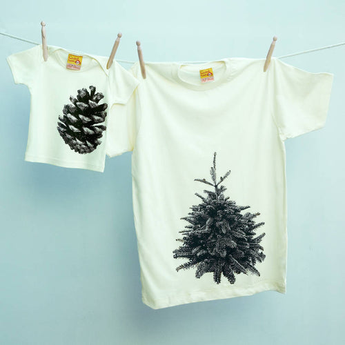 Pine Tree and Pine Cone matching t-shirts for parent and child