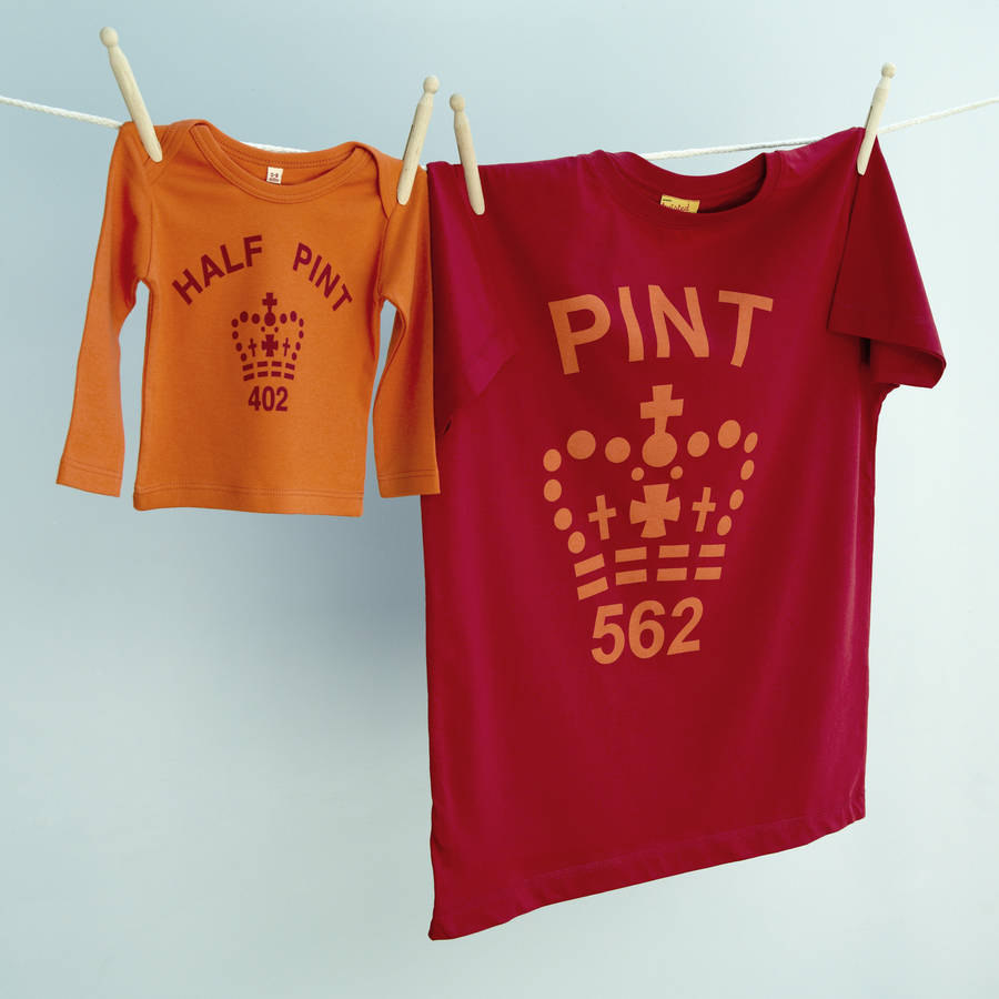Pint & Half Pint t shirt set for parent and infant in red and orange