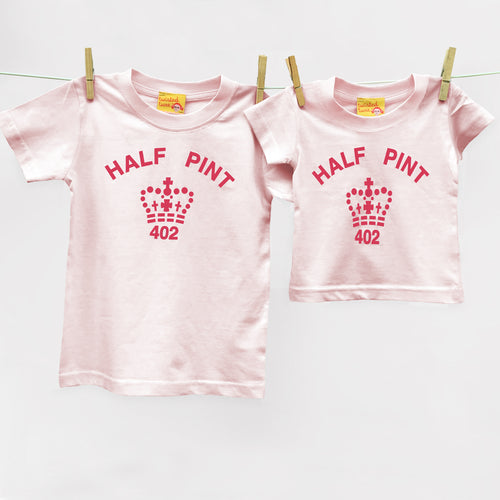 Pink organic Half Pint t shirt for child and baby