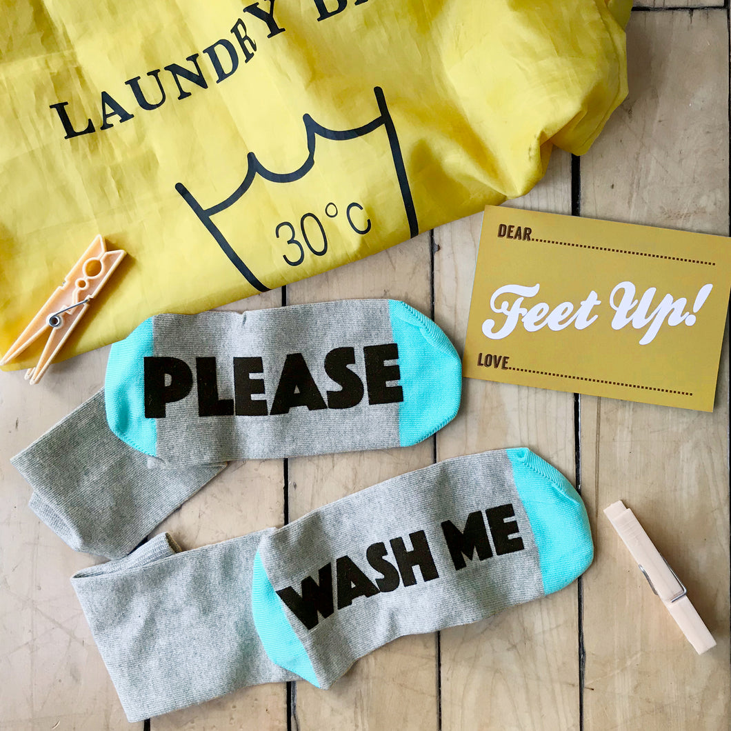 'Please Wash Me'  student socks
