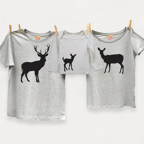 Stag, deer and fawn family t shirt set